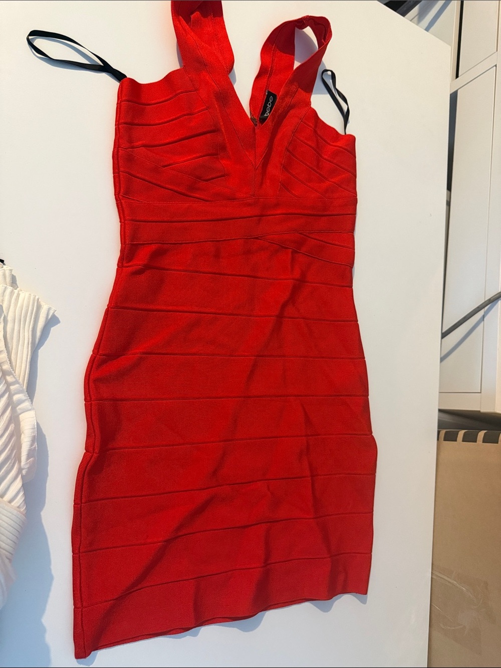 bebe Red V-Neck Bandage Mini Dress